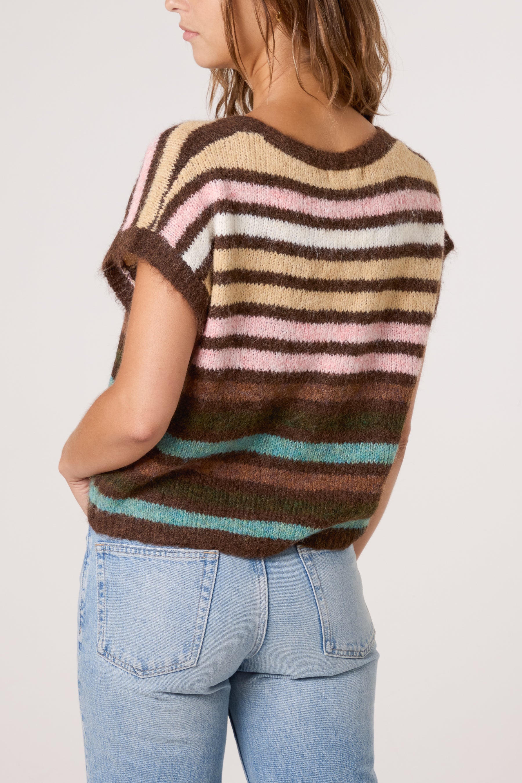 Striped Colourful Knit Vest Cardigan