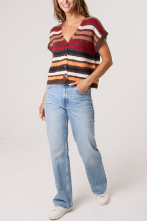 Striped Colourful Knit Vest Cardigan