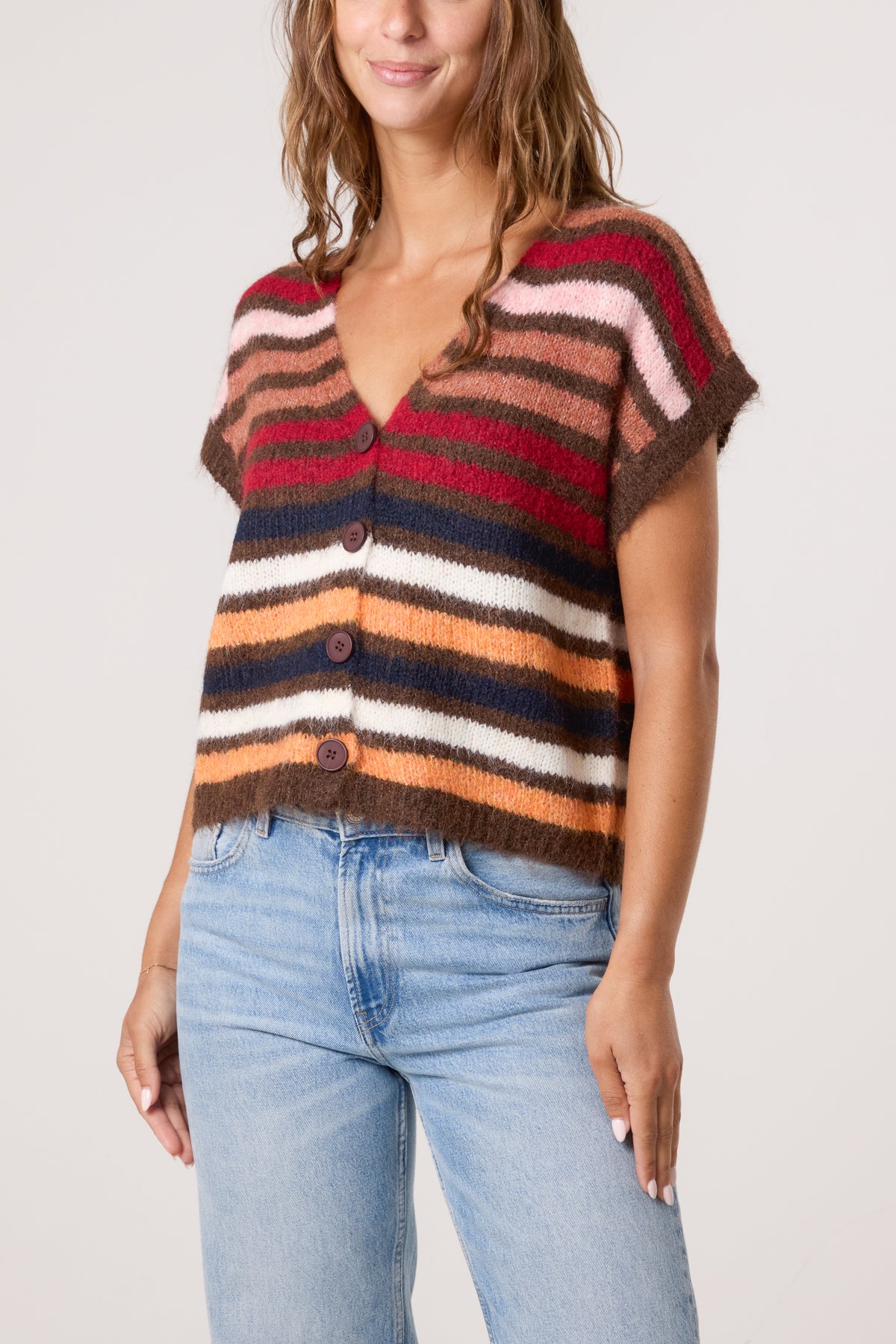 Striped Colourful Knit Vest Cardigan