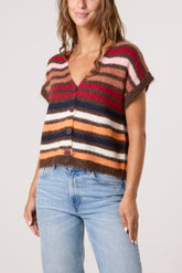Striped Colourful Knit Vest Cardigan