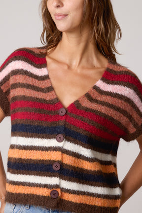 Striped Colourful Knit Vest Cardigan