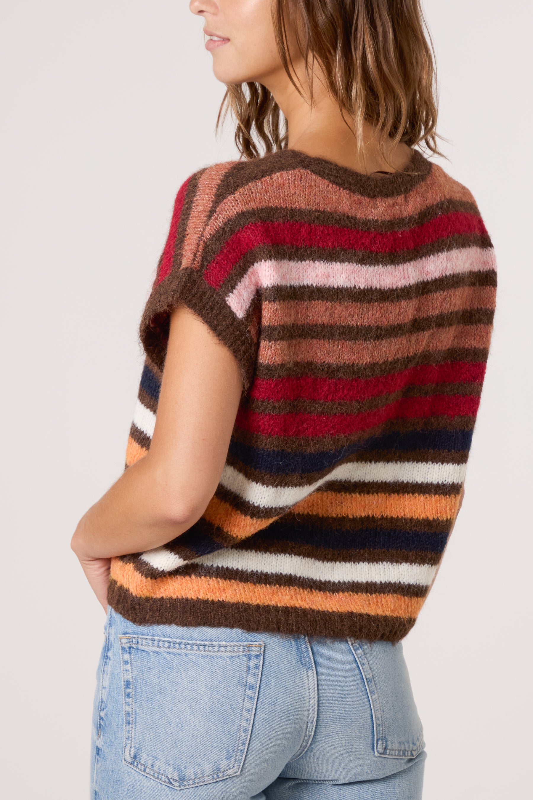 Striped Colourful Knit Vest Cardigan