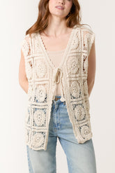 Crochet Square Pattern Tie-Front Vest