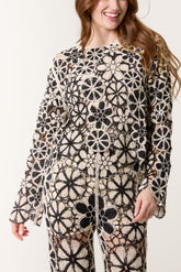 Crochet Flower Monochrome Long Sleeve Top