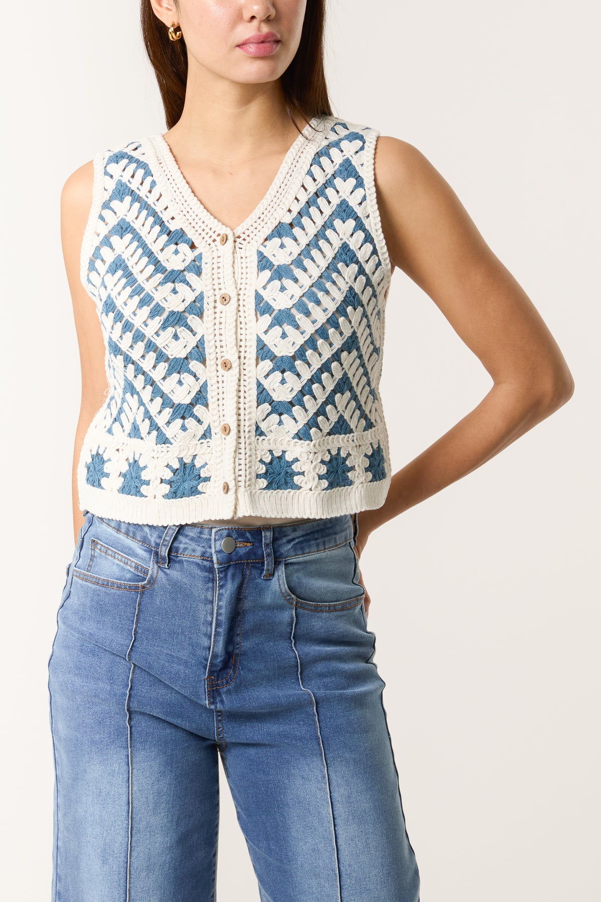 Border Design Crochet Button Vest