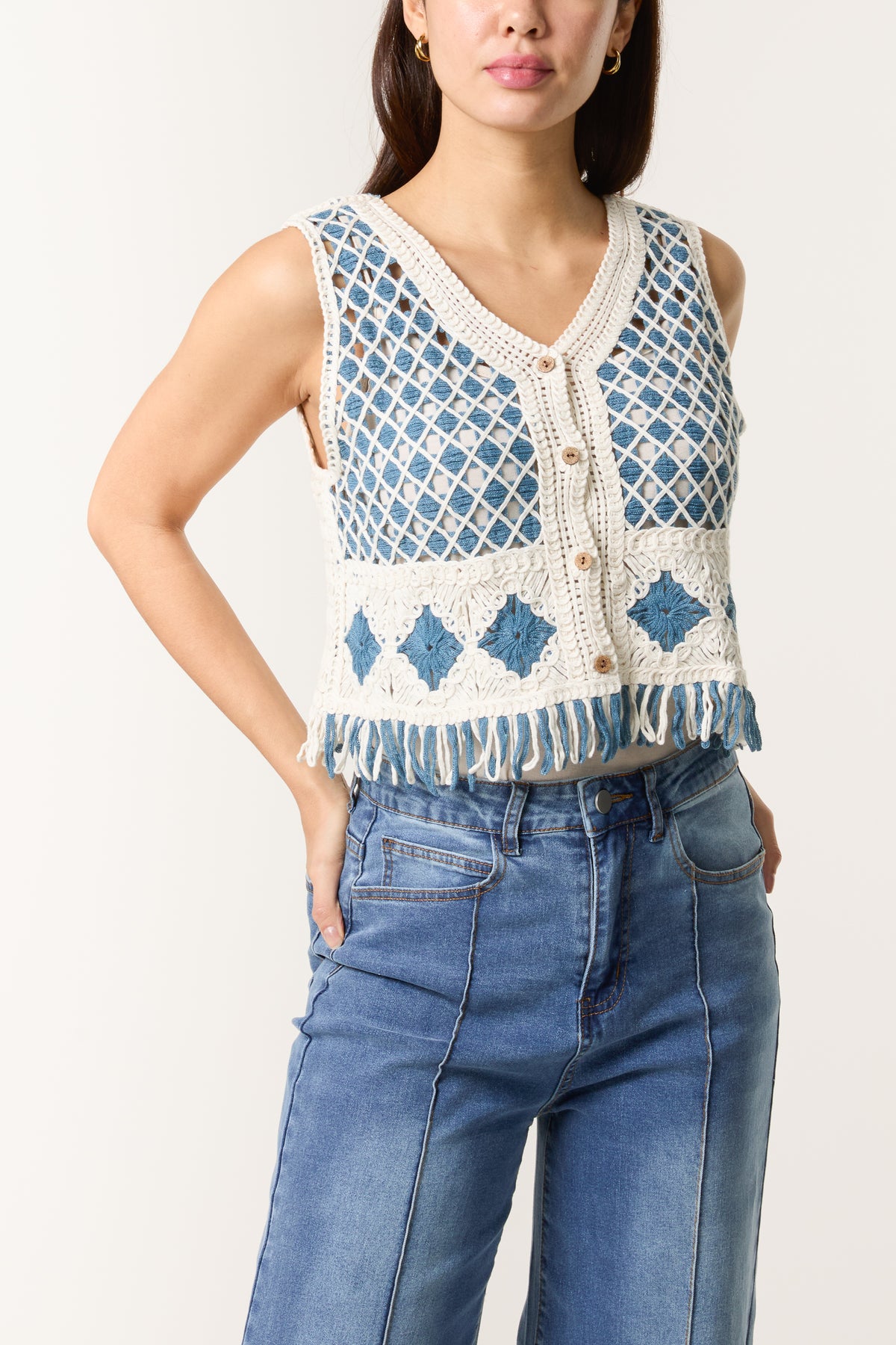 Crochet & Tassel Button Vest