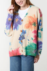 Pastel Floral Print Knit Cardigan