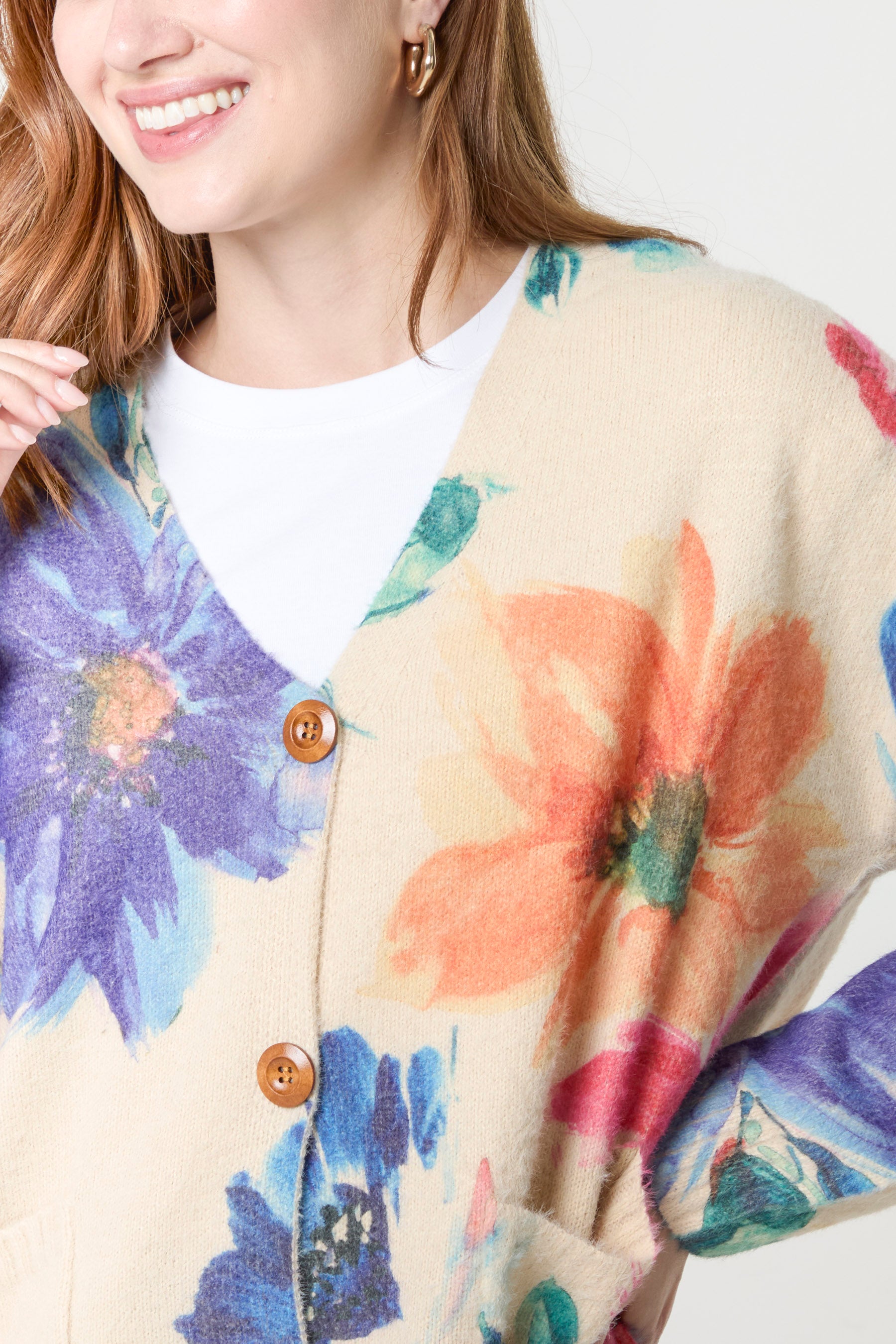 Pastel Floral Print Knit Cardigan