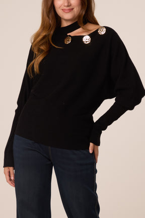 Asymmetric Shoulder Gold Detail Top