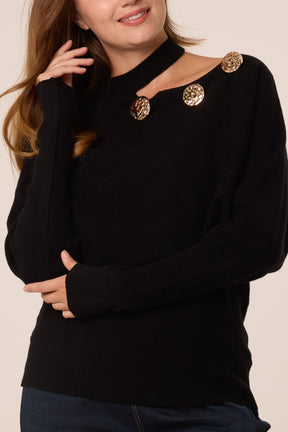 Asymmetric Shoulder Gold Detail Top