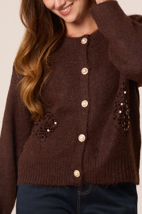 Sequin Diamond Pearl Button Cardigan