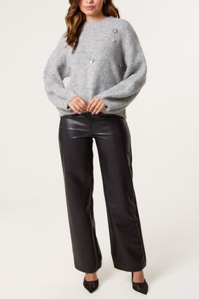Diamante Flower Knit Jumper