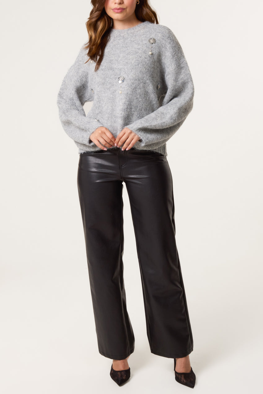 Diamante Flower Knit Jumper