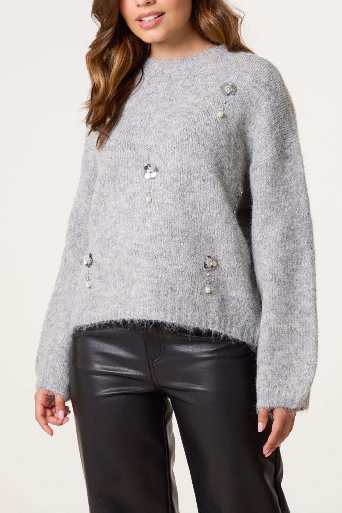 Diamante Flower Knit Jumper