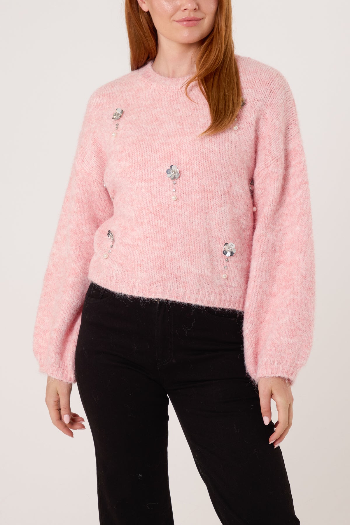 Diamante Flower Knit Jumper