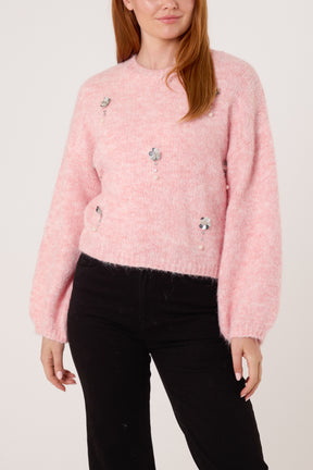 Diamante Flower Knit Jumper