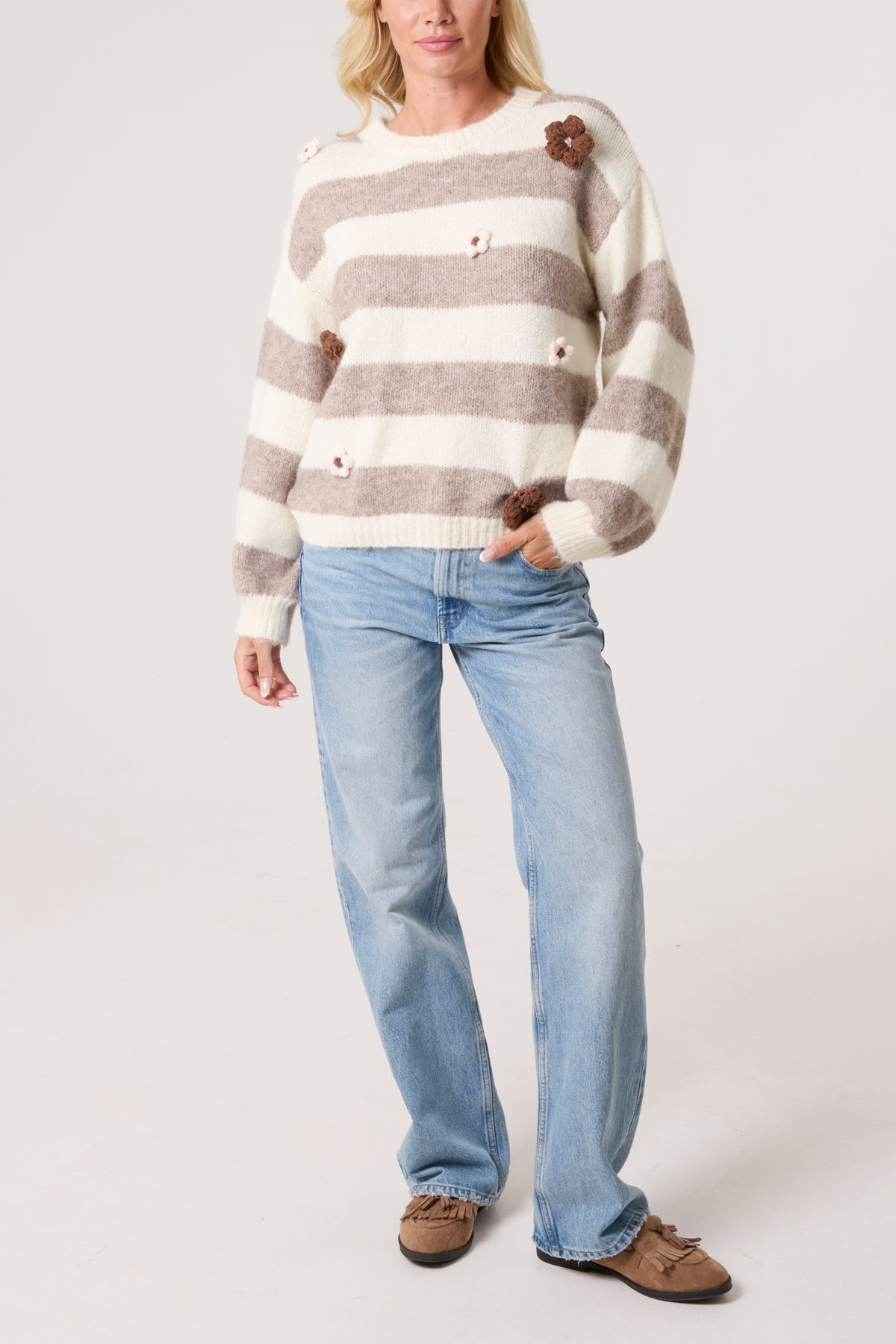Flocking Flower Striped Wool Jumper
