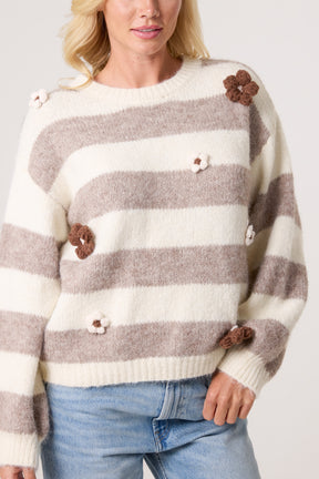 Flocking Flower Striped Wool Jumper