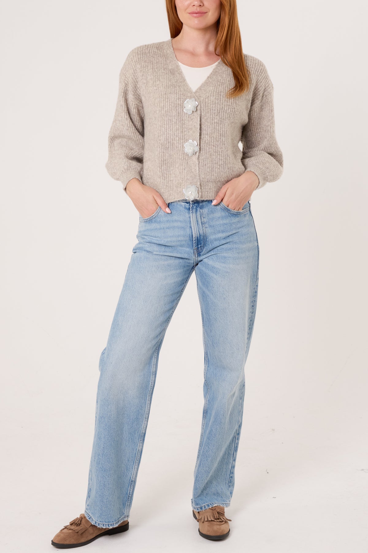 Silver Sparkle Flower Button Cardigan