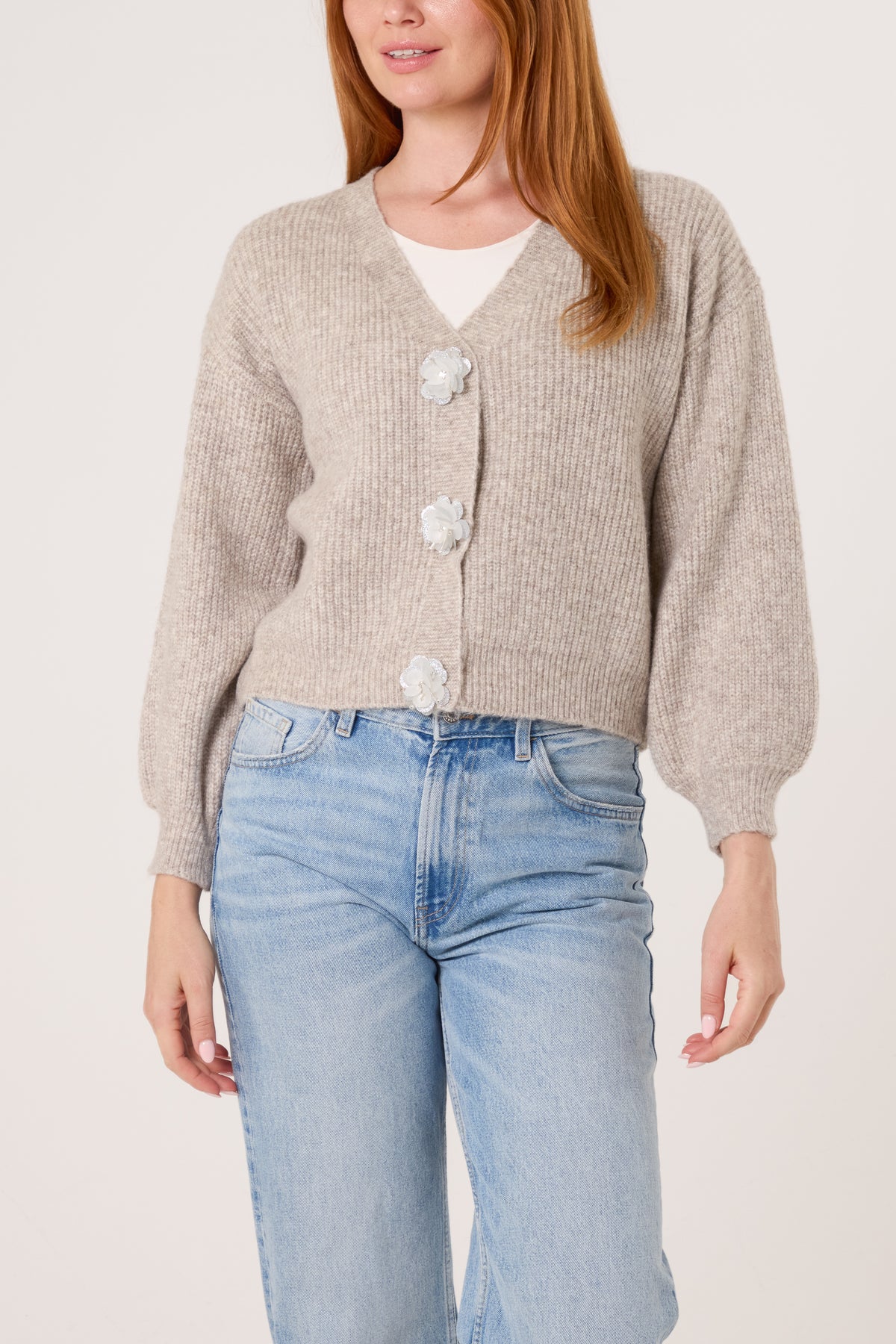 Silver Sparkle Flower Button Cardigan