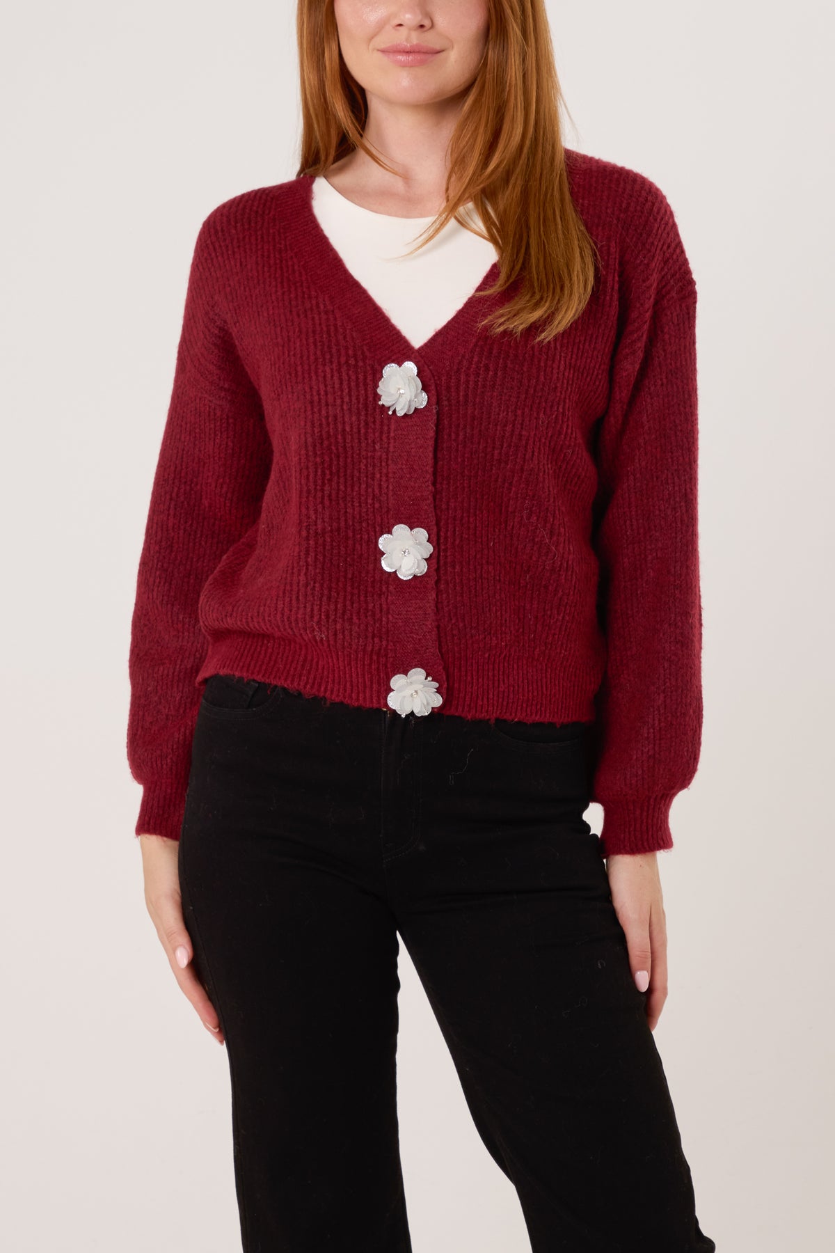 Silver Sparkle Flower Button Cardigan