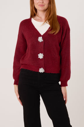 Silver Sparkle Flower Button Cardigan
