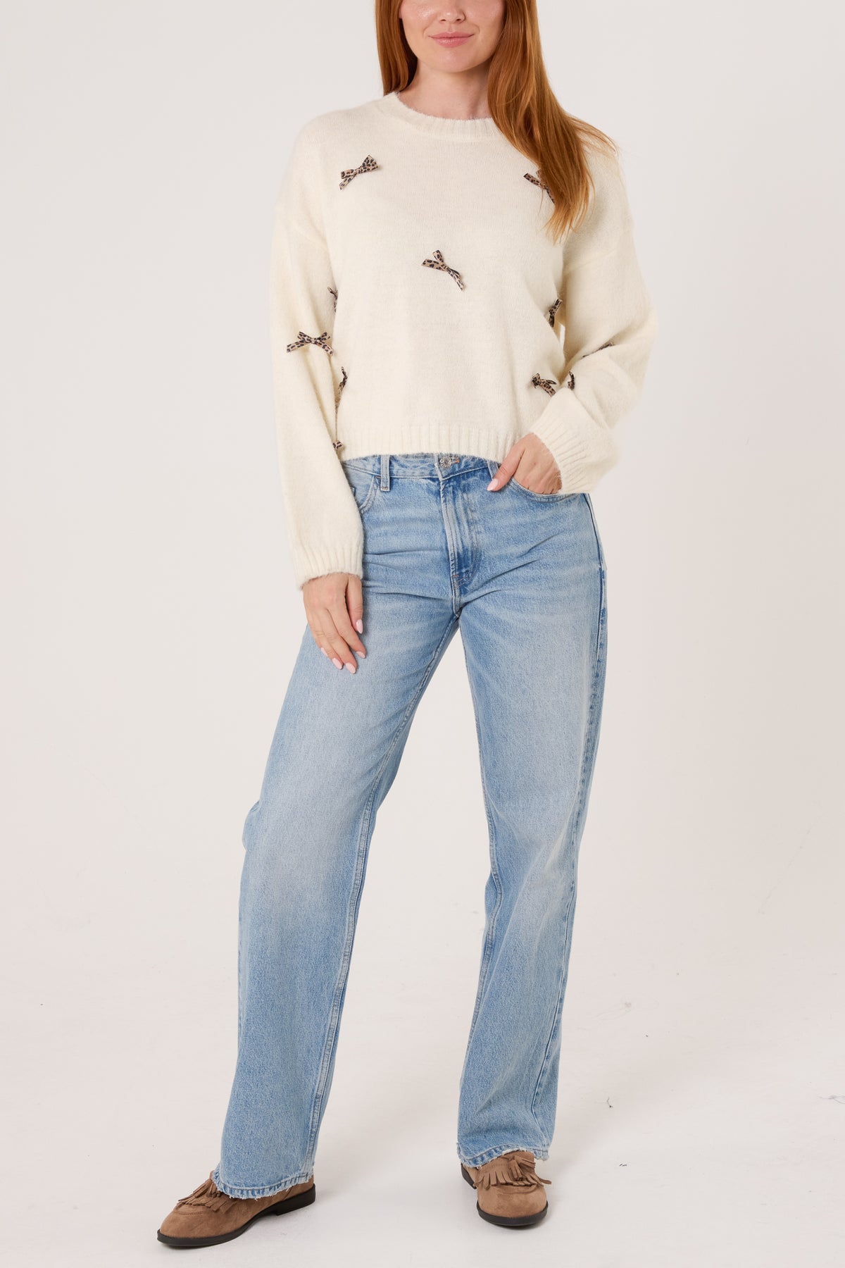 Animal Print Bow Knit Jumper