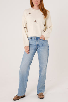 Animal Print Bow Knit Jumper