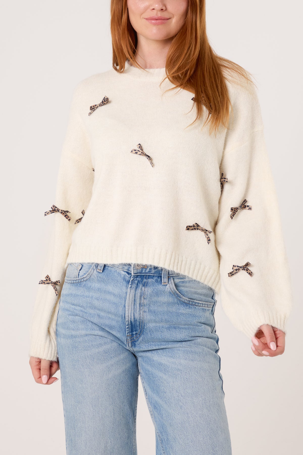 Animal Print Bow Knit Jumper