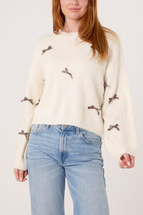 Animal Print Bow Knit Jumper