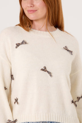 Animal Print Bow Knit Jumper