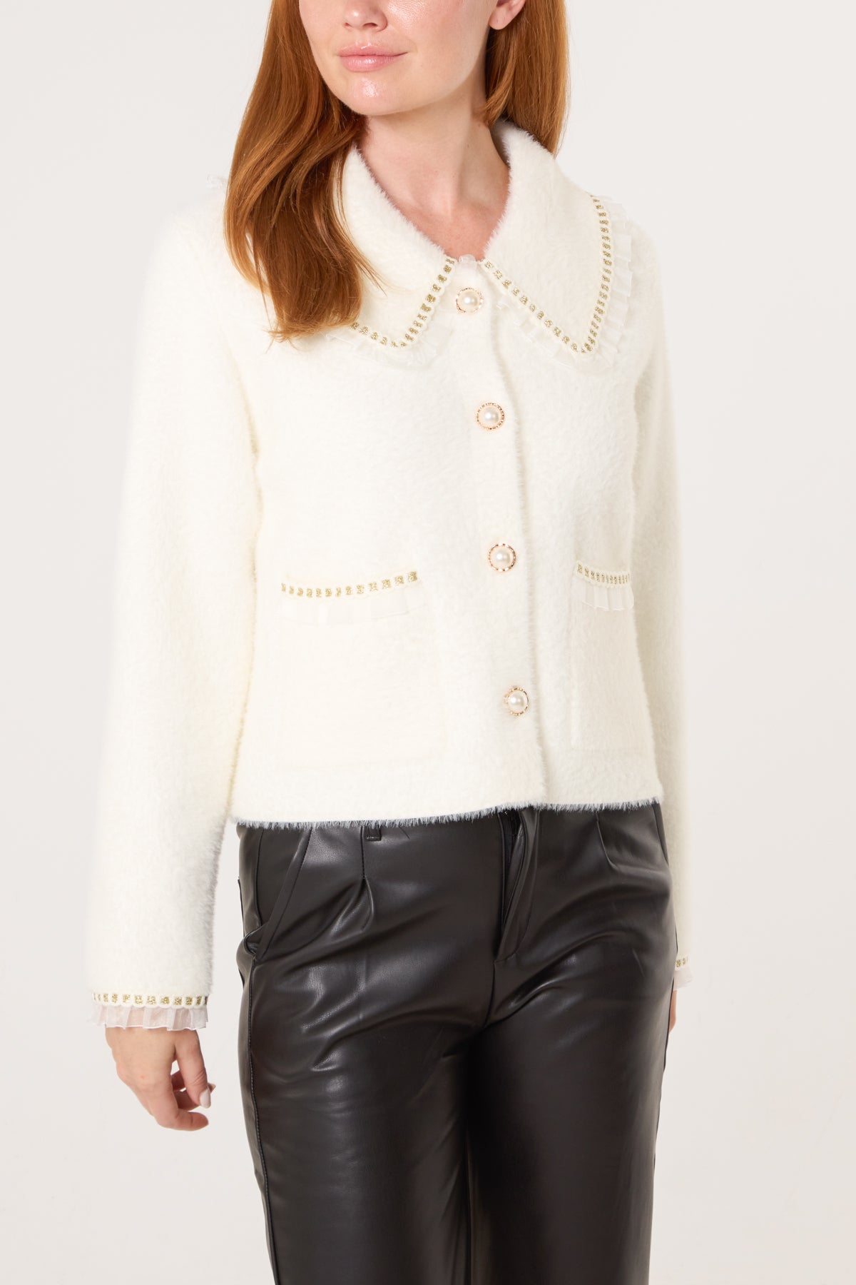 Plain Knit Contrast Trim Cardigan