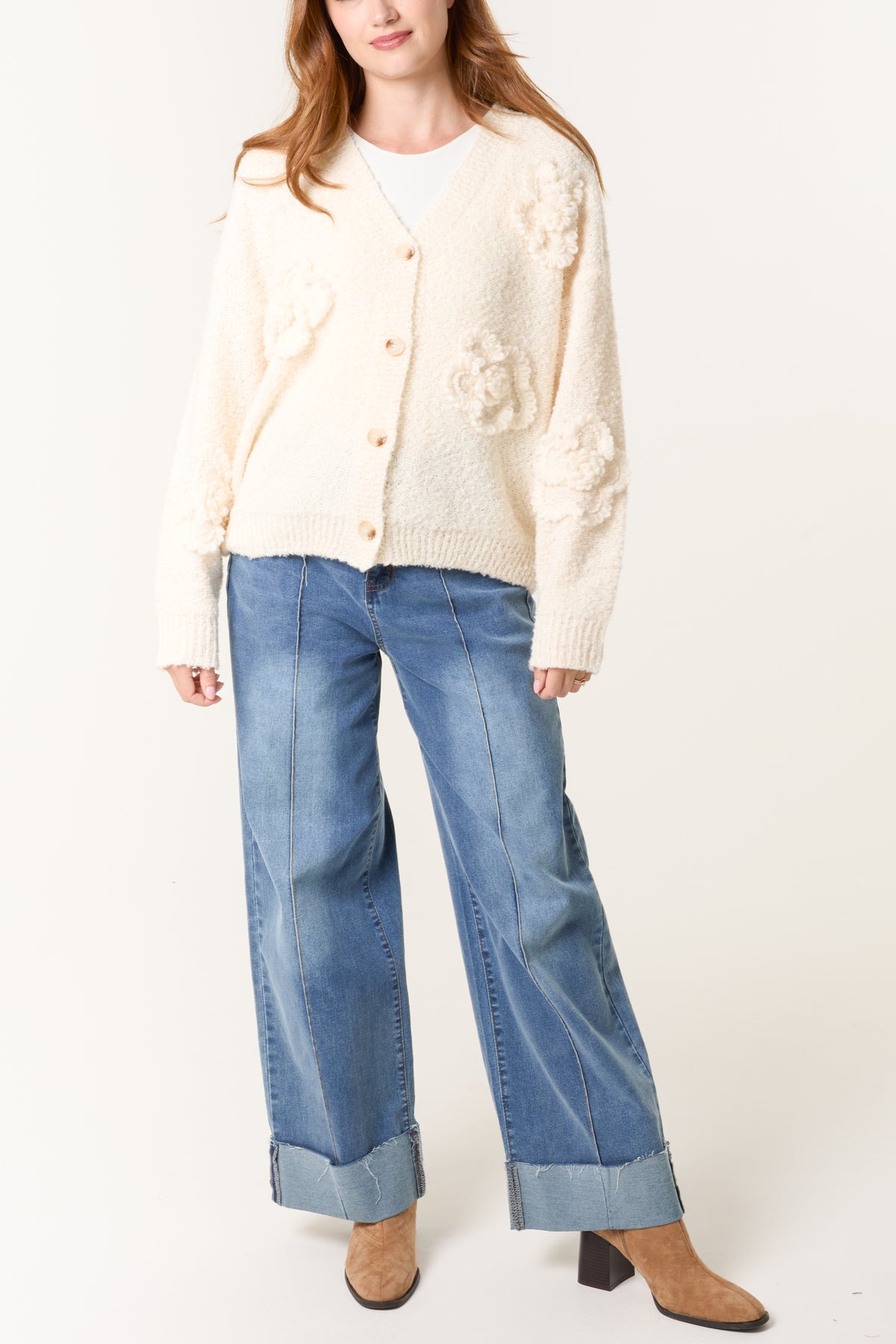 Flower Soft Knitted V-Neck Cardigan