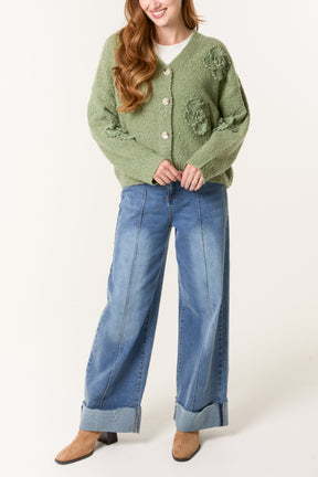 Flower Soft Knitted V-Neck Cardigan