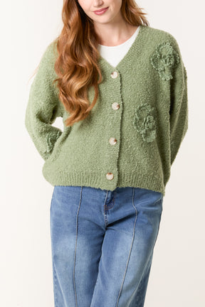Flower Soft Knitted V-Neck Cardigan