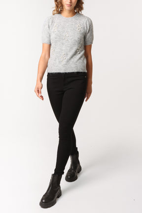 Pearl Embellished Short Sleeve Knit Jumper