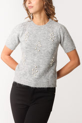 Pearl Embellished Short Sleeve Knit Jumper