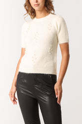 Pearl Embellished Short Sleeve Knit Jumper