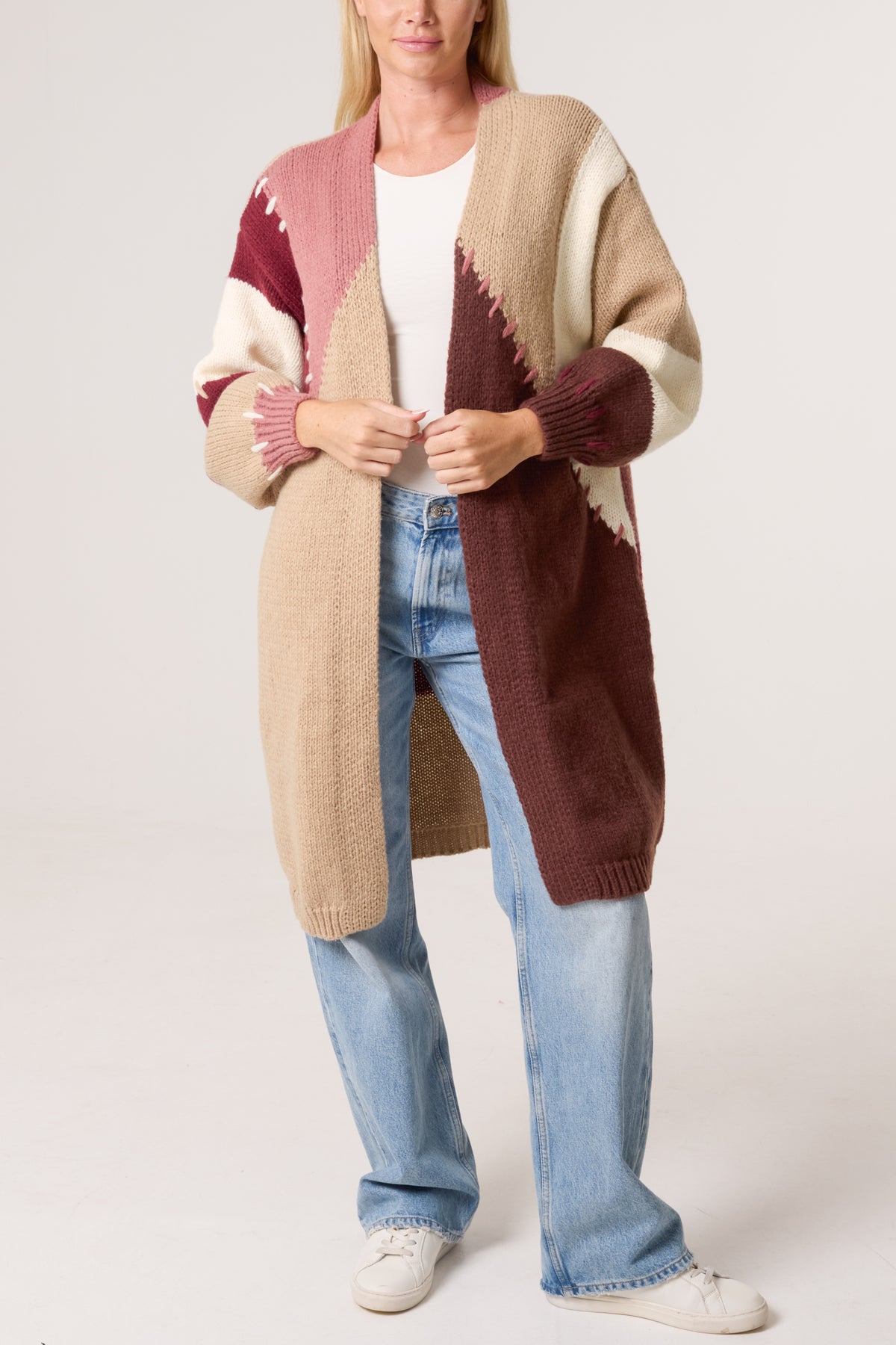Stitch Hem Knit Colourblock Cardigan