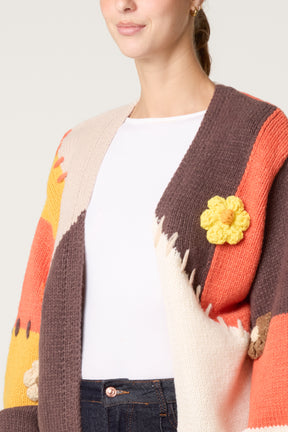 Stitch Colour Block 3D Flower Cardigan