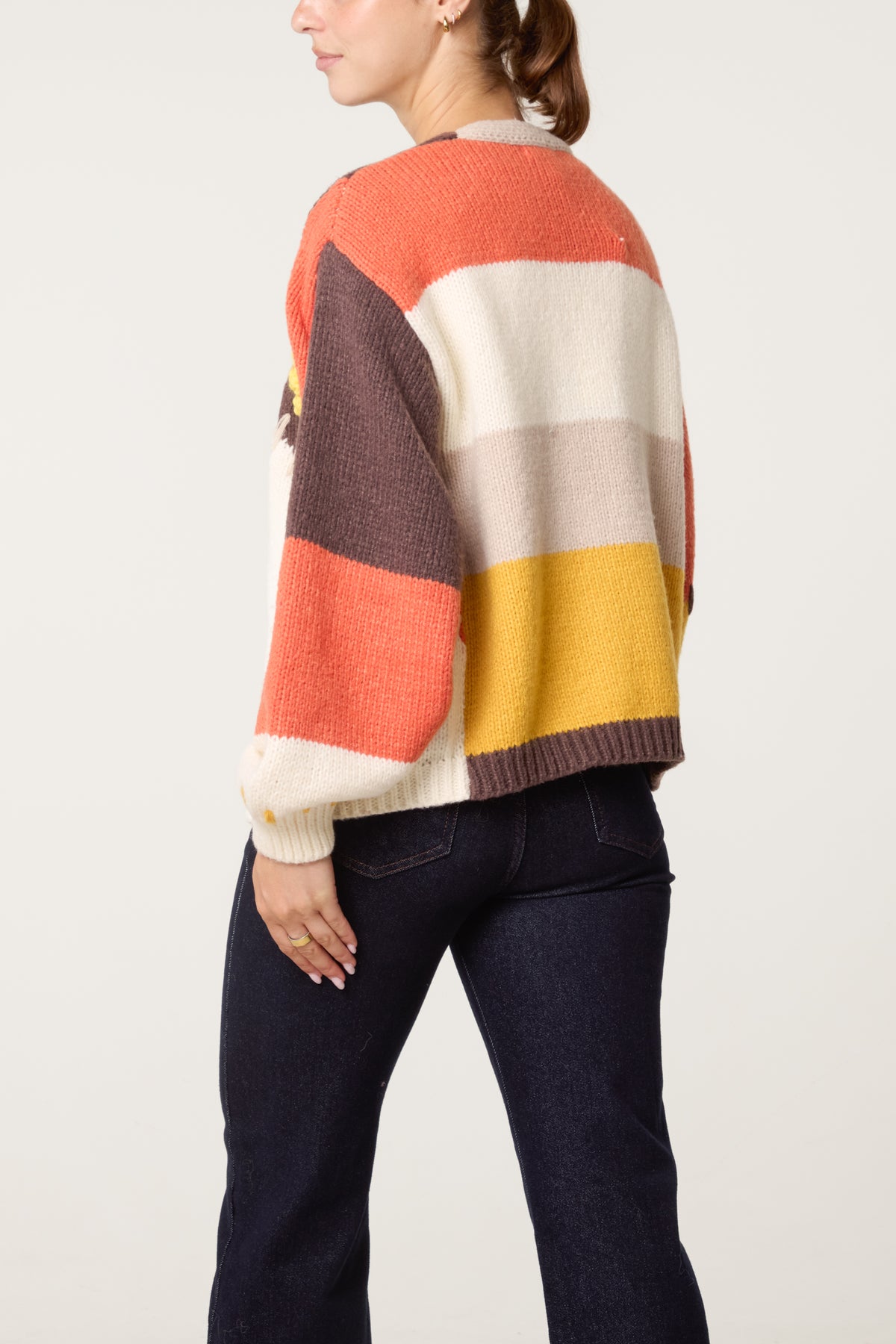 Stitch Colour Block 3D Flower Cardigan