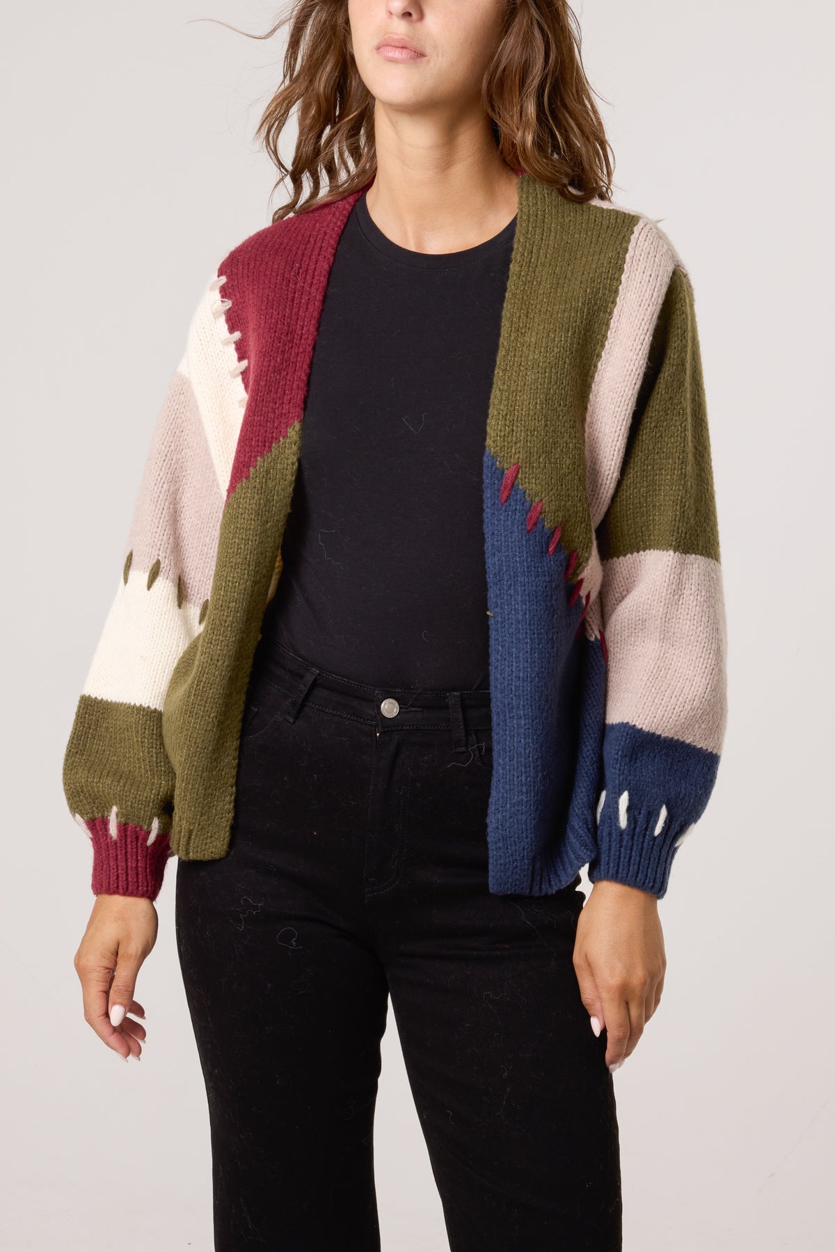 Stitch Colour Block Knit Cardigan