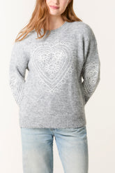 Heart Embroidered Knit Jumper