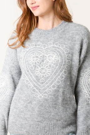 Heart Embroidered Knit Jumper