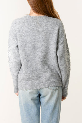 Heart Embroidered Knit Jumper
