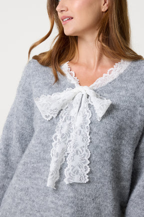 Lace Bow Knitted Jumper