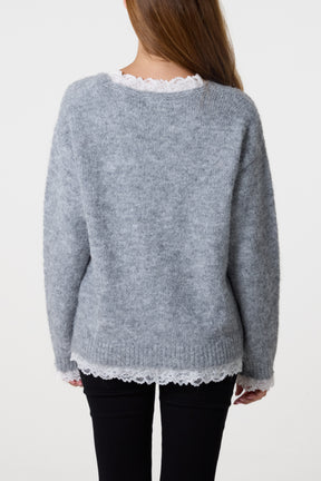 Lace Bow Knitted Jumper