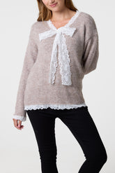 Lace Bow Knitted Jumper