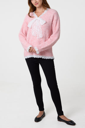 Lace Bow Knitted Jumper