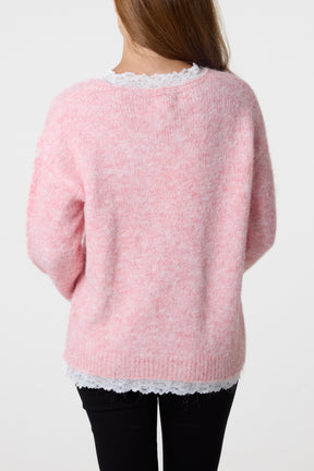 Lace Bow Knitted Jumper